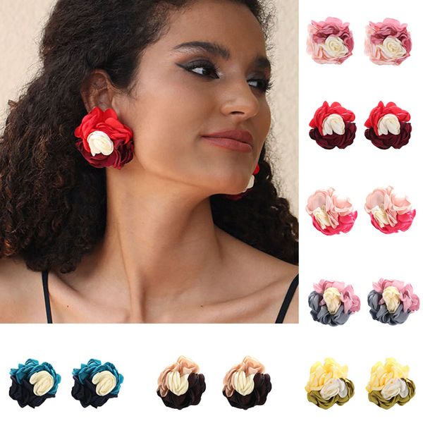 bohemian fabric flower big stud earrings for women girls trendy luxury vintage fairy wedding party jewelry handmade accessoies, Golden;silver 
bohemian fabric flower big stud earrings for women girls trendy luxury vintage fairy wedding party jewelry handmade accessoies, Golden;silver