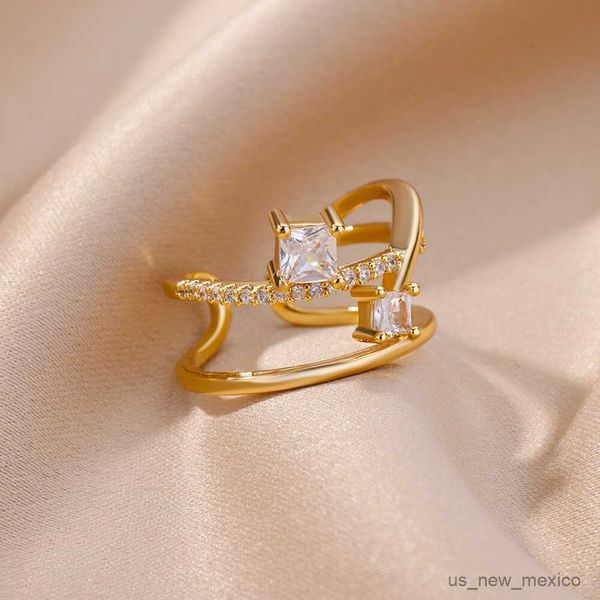 band rings multilayer zircon rings for women stainless steel gold plated opening geometric ring wedding party accessories jewelry femme r230, Silver
band rings multilayer zircon rings for women stainless steel gold plated opening geometric ring wedding party accessories jewelry femme r230, Silver