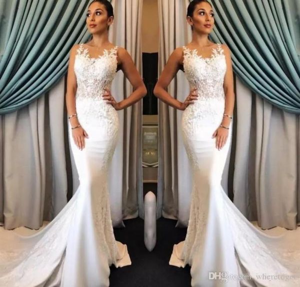 elegant mermaid wedding dresses sheer jewel neck satin appliques sleeveless sweep train lace wedding dress custom made country bri9893680, White
elegant mermaid wedding dresses sheer jewel neck satin appliques sleeveless sweep train lace wedding dress custom made country bri9893680, White