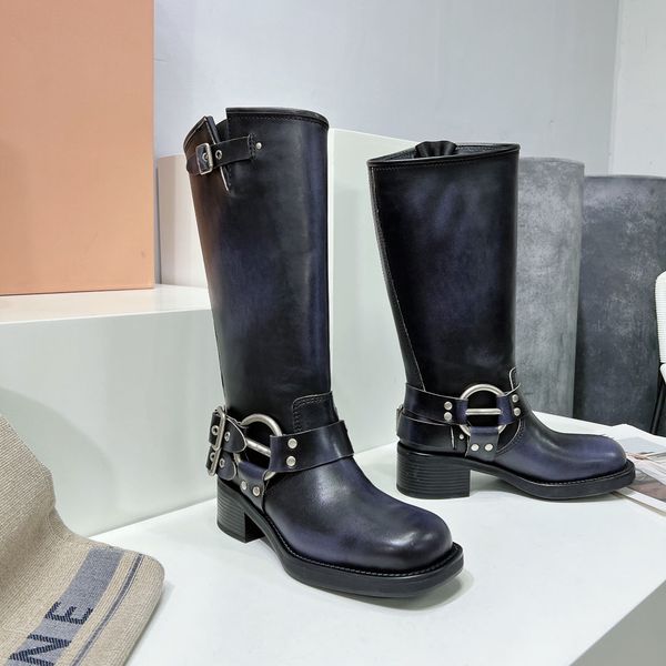 harness belt buckled cowhide leather biker knee boots chunky heel zip knight boots square toe ankle booties for women luxury designer shoes, Black
harness belt buckled cowhide leather biker knee boots chunky heel zip knight boots square toe ankle booties for women luxury designer shoes, Black