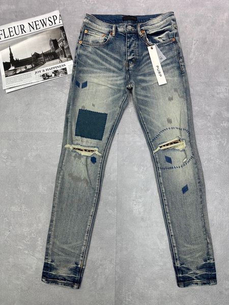 

jeans mens designer purple jeans men pants pantalones men's jean ripped jeans denim tears washed old jeans long jeans 30- 40, Blue