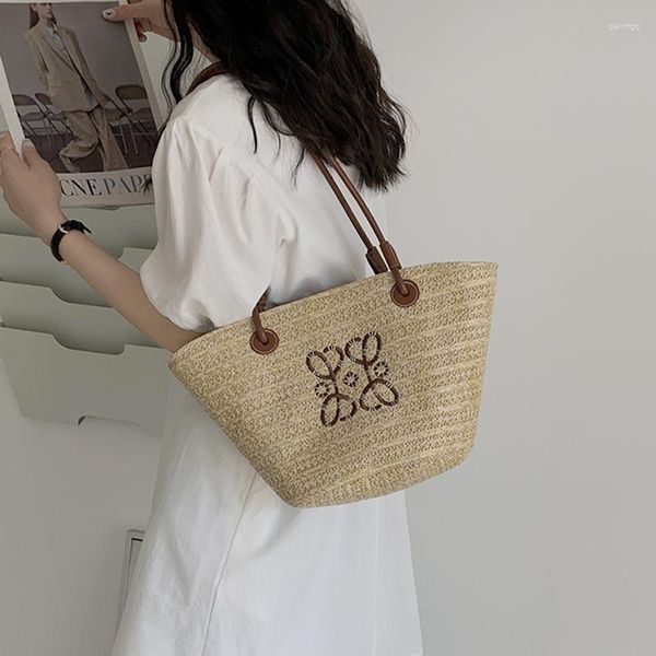 niche design vegetable basket bag shoulder portable fashion large capacity straw seaside holiday woven