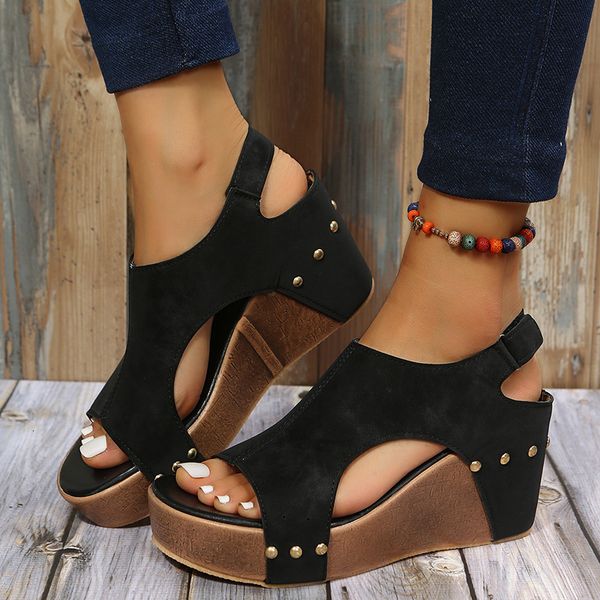 sandals summer fish mouth rivet wedge platform sandals women plus size romen sandals vintage wood grain sole sandalias de mujer 230718, Black
sandals summer fish mouth rivet wedge platform sandals women plus size romen sandals vintage wood grain sole sandalias de mujer 230718, Black