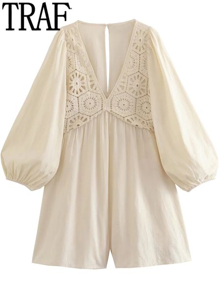 women's jumpsuits rompers traf 2023 crochet jumpsuit short woman fashion summer playsuit puff long sleeve female loose combinations 230, Black;white
women's jumpsuits rompers traf 2023 crochet jumpsuit short woman fashion summer playsuit puff long sleeve female loose combinations 230, Black;white