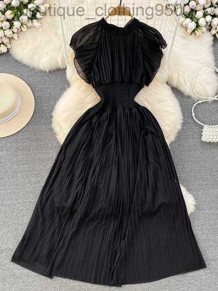 french women casual dresses tea break long skirt with light and mature style flying sleeves standing neck waist up slim a-line pleated dress, Black;gray
french women casual dresses tea break long skirt with light and mature style flying sleeves standing neck waist up slim a-line pleated dress, Black;gray
