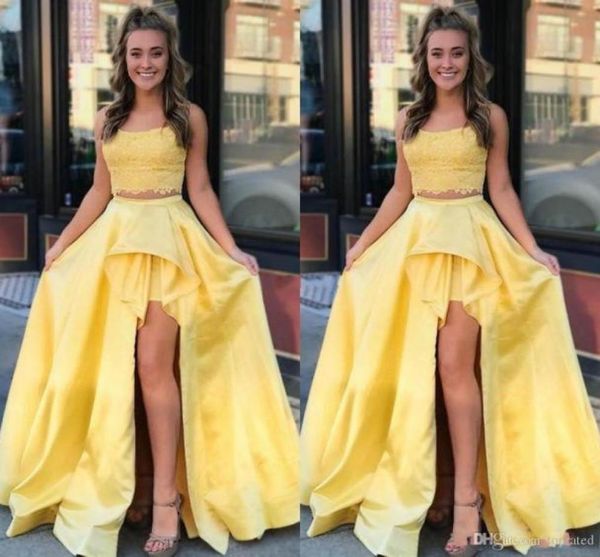 2020 elegant lace yellow prom dresses two pieces high side split sweep train a line formal party evening gowns modern special occa2247612, Black
2020 elegant lace yellow prom dresses two pieces high side split sweep train a line formal party evening gowns modern special occa2247612, Black