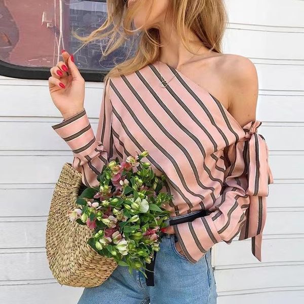 women's shirt designer autumn-winter new simple fashion diagonal strap striped shirt shirts di_girl, White
women's shirt designer autumn-winter new simple fashion diagonal strap striped shirt shirts di_girl, White
