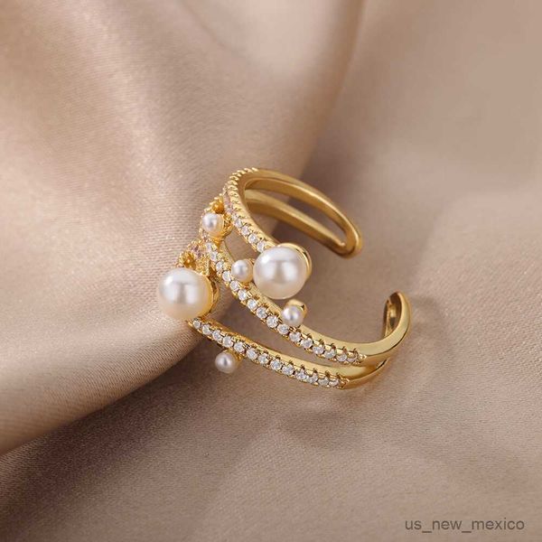 band rings adjustable imitation pearls rings for women luxury three layers zircon stainless steel ring trend wedding jewelry r230719, Silver
band rings adjustable imitation pearls rings for women luxury three layers zircon stainless steel ring trend wedding jewelry r230719, Silver