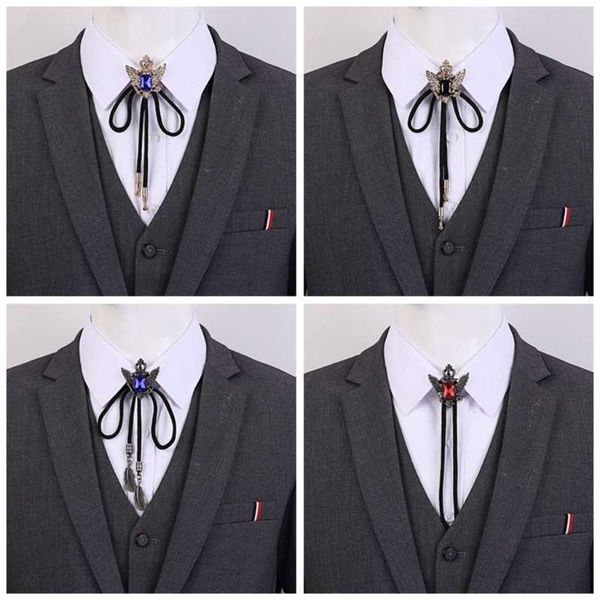bolo ties braided shoestring crystal bolo tie with metal flower cowboy necktie dropship hkd230719, Red
