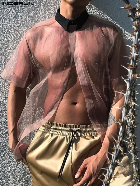 men s casual shirts incerun 2023 american style transparent mesh stitching blouse see through short sleeved s 5xl 230718, White;black
men s casual shirts incerun 2023 american style transparent mesh stitching blouse see through short sleeved s 5xl 230718, White;black