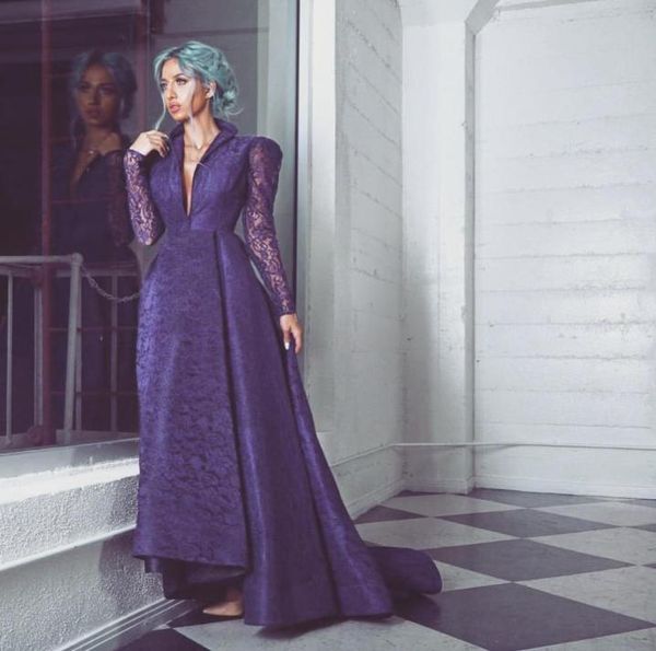 2017 vintage prom dresses purple stand collar v neck lace over satin evening gowns with sheer long sleeves9055912, Black
2017 vintage prom dresses purple stand collar v neck lace over satin evening gowns with sheer long sleeves9055912, Black