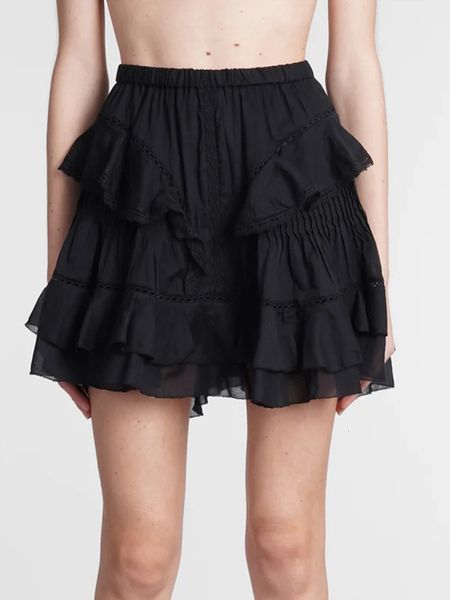 women's shorts white or black skirt's ruffles holllow out elastic waists aline female summer 2023 230718, White;black
women's shorts white or black skirt's ruffles holllow out elastic waists aline female summer 2023 230718, White;black
