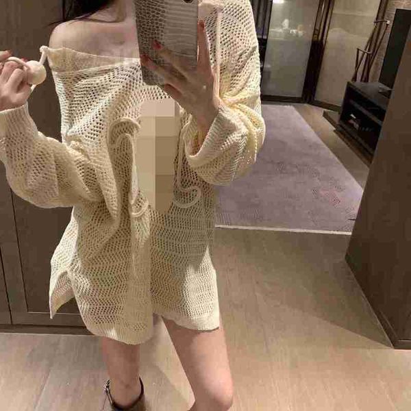 women's knits & tees designer 23 summer letter grid v-neck plush ball sunscreen sweater hollow knitted casual commuter 6j95, White 
women's knits & tees designer 23 summer letter grid v-neck plush ball sunscreen sweater hollow knitted casual commuter 6j95, White