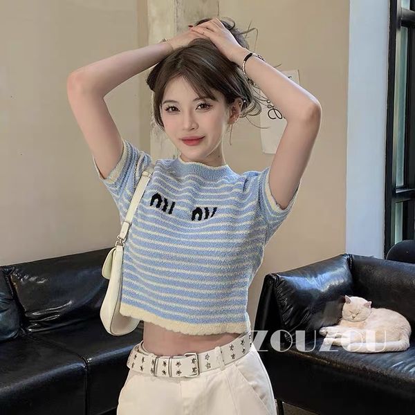 women's knits designer t shirt fashion striped tees party short sleeve brand tees, White
women's knits designer t shirt fashion striped tees party short sleeve brand tees, White