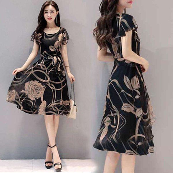 summer womens clothing slimming large sized print dress fashionably a line mid length, Black;gray
summer womens clothing slimming large sized print dress fashionably a line mid length, Black;gray