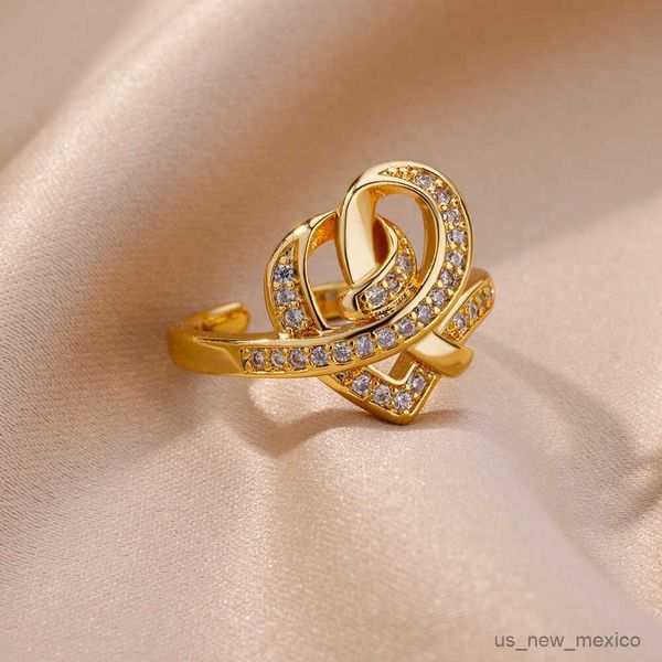 band rings zircon heart knot rings for women gold plated stainless steel heart open ring femme wedding party accessories jewelry gift r23080, Silver
band rings zircon heart knot rings for women gold plated stainless steel heart open ring femme wedding party accessories jewelry gift r23080, Silver