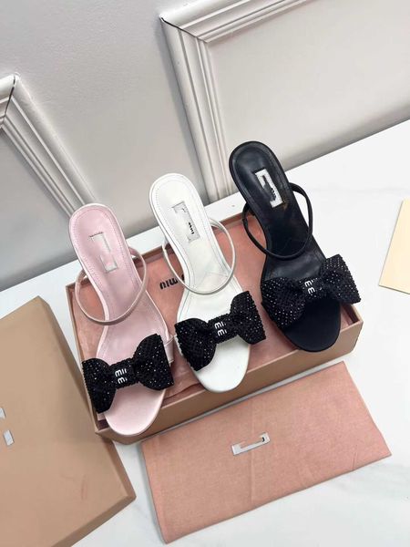 miu slippers designers shoes sandals high version sandals female rhinestone bow thin heel slippers female round headed fairy style high heel, Black
miu slippers designers shoes sandals high version sandals female rhinestone bow thin heel slippers female round headed fairy style high heel, Black