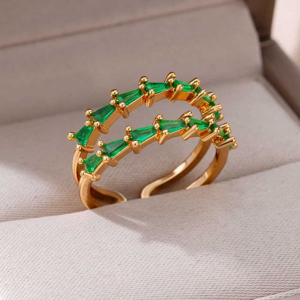 band rings luxury green zircon rings for women double layers adjustable stainless steel ring new in wedding jewelry r230822, Silver
band rings luxury green zircon rings for women double layers adjustable stainless steel ring new in wedding jewelry r230822, Silver