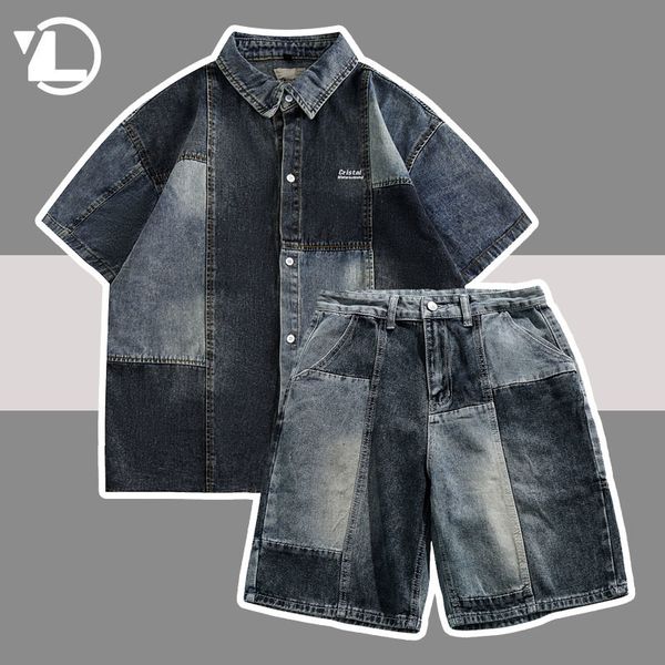 men's tracksuits loose summer denim sets men women color block shirts straight shorts couple hip hop half sleeve streetwear 2 pcs set 2, Gray
men's tracksuits loose summer denim sets men women color block shirts straight shorts couple hip hop half sleeve streetwear 2 pcs set 2, Gray