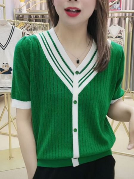 women s t shirt button up t shirt summer thin striped tshirt women knitted laidies short sleeve tees loose casual clothing camisetas 230720, White
women s t shirt button up t shirt summer thin striped tshirt women knitted laidies short sleeve tees loose casual clothing camisetas 230720, White