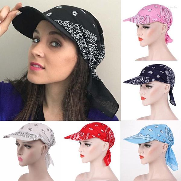 Image of Cycling Caps 1pcs Square Scarf Hat Boho Paisley Floral Tie Knot Back Cotton Baseball Cap Adjustable Women Headscarf Sun Visor