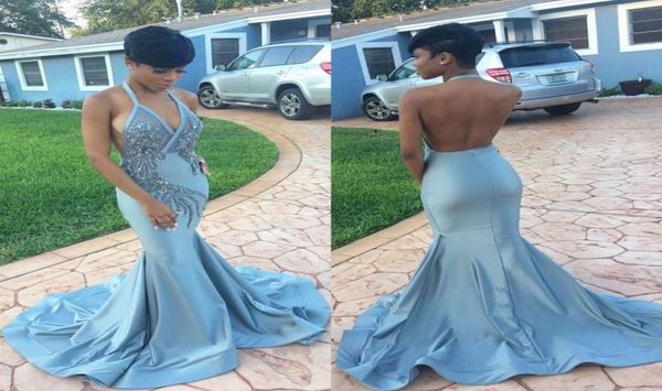 light sky blue mermaid backless prom dresses halter v neck beading evening gowns satin sweep train appliques formal dress2308701, Black
light sky blue mermaid backless prom dresses halter v neck beading evening gowns satin sweep train appliques formal dress2308701, Black