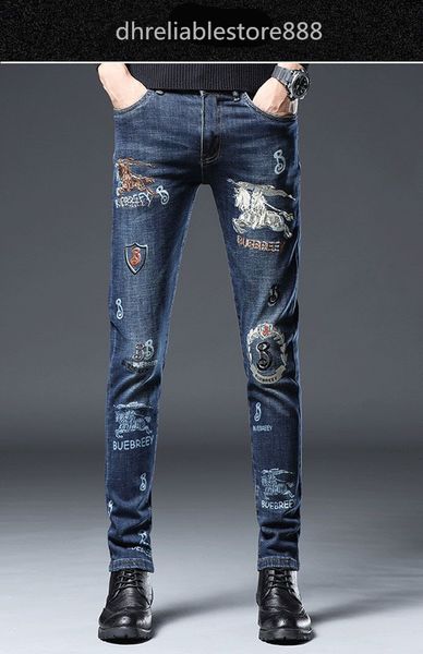men's jeans slim fit small foot embroidery fashion brand elastic small straight leg pants versatile high end casual pants for men, Blue
men's jeans slim fit small foot embroidery fashion brand elastic small straight leg pants versatile high end casual pants for men, Blue