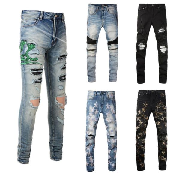 mens designer jeans embroidery of cobra distressed ripped biker skinny slim fit motorcycle bikers denim for men fashion hip hop hi6785611, Blue
mens designer jeans embroidery of cobra distressed ripped biker skinny slim fit motorcycle bikers denim for men fashion hip hop hi6785611, Blue
