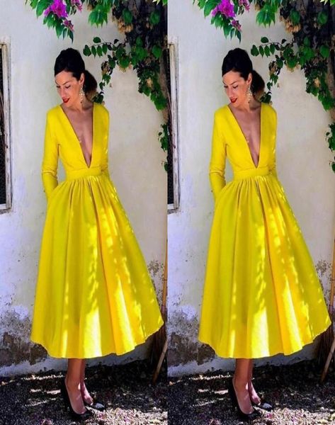 stunning yellow tea length deep v neck prom party homecoming dresses with pockets satin ruched a line cocktail formal evening dres7474666, Black
stunning yellow tea length deep v neck prom party homecoming dresses with pockets satin ruched a line cocktail formal evening dres7474666, Black