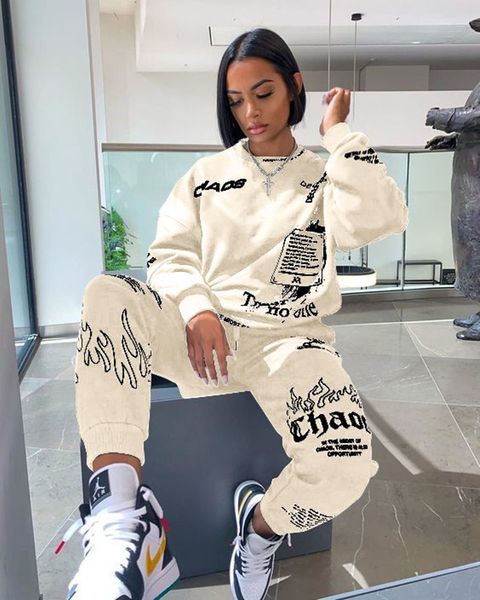women outfit letter print loose 2 two piece set streetwear tracksuit sweatshirt joggers pants matching ensemble femme 2 pieces, White
women outfit letter print loose 2 two piece set streetwear tracksuit sweatshirt joggers pants matching ensemble femme 2 pieces, White