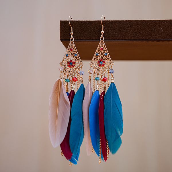 new bohemian feather long earrings for women crystal beads rhinestone hollow geometric gold color wedding drop dangle earrings, Silver
new bohemian feather long earrings for women crystal beads rhinestone hollow geometric gold color wedding drop dangle earrings, Silver