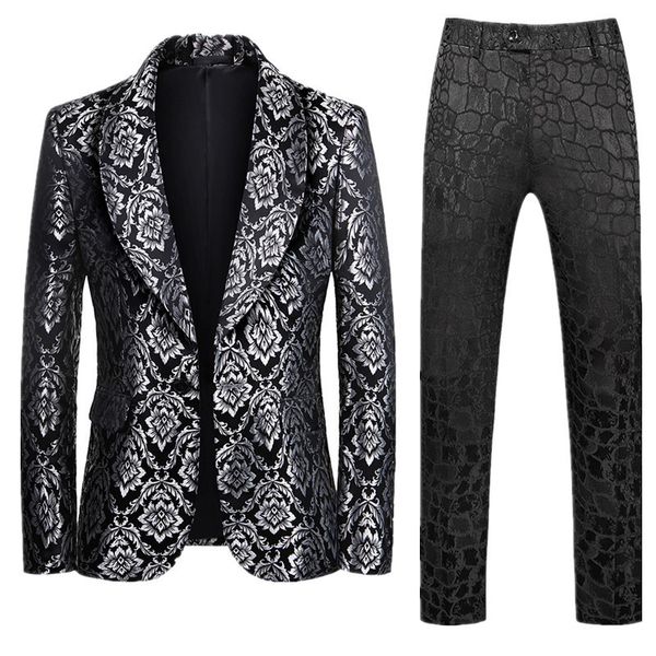 men's suits blazers fashion luxury men business wedding banquet suit 2 piece classic prom party jacquard tuxedo blazer and pant big siz, White;black