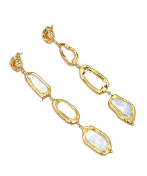 guaiguai jewelry cultured white biwa pearl with electroplated edge dangle stud earrings handmade for women real gems stone lady fa9671107, Silver
guaiguai jewelry cultured white biwa pearl with electroplated edge dangle stud earrings handmade for women real gems stone lady fa9671107, Silver