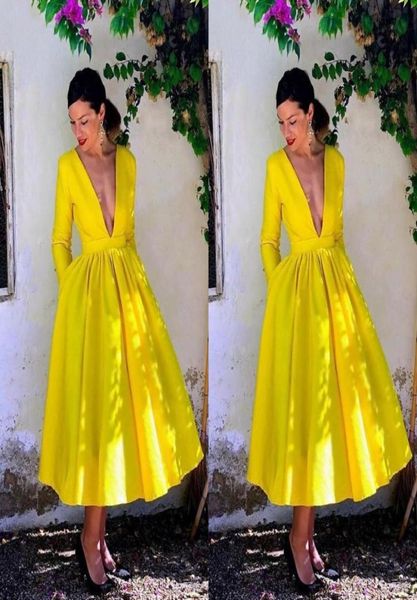 stunning yellow tea length deep v neck prom party homecoming dresses with pockets satin ruched a line cocktail formal evening dres8618741, Black
stunning yellow tea length deep v neck prom party homecoming dresses with pockets satin ruched a line cocktail formal evening dres8618741, Black