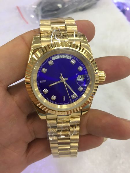with original box luxury watches 41mm mens 18k yellow gold blue dial bigger diamond automatic fashion brand men's watch wristwatch 2813, Slivery;brown
with original box luxury watches 41mm mens 18k yellow gold blue dial bigger diamond automatic fashion brand men's watch wristwatch 2813, Slivery;brown