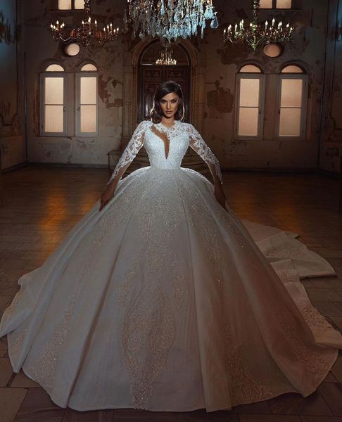 luxury ball gown wedding dresses long sleeves v neck halter sequins appliques beaded floor length ruffles diamonds zipper plus size bridal g, White
luxury ball gown wedding dresses long sleeves v neck halter sequins appliques beaded floor length ruffles diamonds zipper plus size bridal g, White