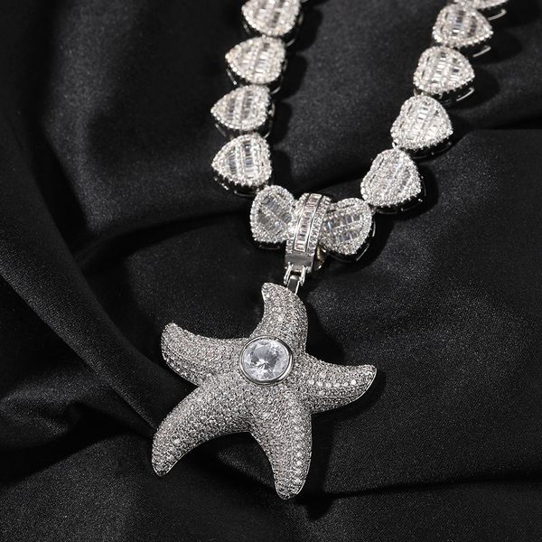 fashion necklace gift gold plated full cz starfish pendant necklace for men women with 3mm 24inch rope chain, Silver
fashion necklace gift gold plated full cz starfish pendant necklace for men women with 3mm 24inch rope chain, Silver