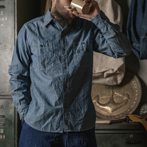 men's casual shirts bronson usn selvedge chambray work shirt naval long sleeve utility blue 230719, White;black
men's casual shirts bronson usn selvedge chambray work shirt naval long sleeve utility blue 230719, White;black