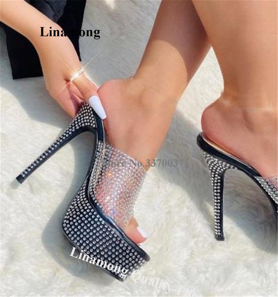 sandals linamong crystals pvc thin heel slippers bling peep toe transparent rhinestones high platform stiletto heel sandals 230719, Black
sandals linamong crystals pvc thin heel slippers bling peep toe transparent rhinestones high platform stiletto heel sandals 230719, Black