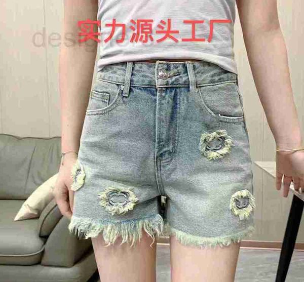 

women's shorts designer high end women clothing 2023 summer new high waisted fringed floral design straight leg pants slimming denim sh, White;black