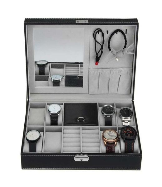 8 grids3 mixed grids pu leather watch case storage organizer jewelry ring necklace display watch black boxes with mirror3113081, Black;white
8 grids3 mixed grids pu leather watch case storage organizer jewelry ring necklace display watch black boxes with mirror3113081, Black;white
