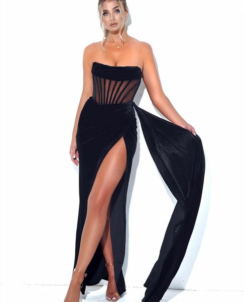 long black velvet evening dresses with high slit mermaid strapless floor length zipper back prom dresses with pleats for women, Black;red
long black velvet evening dresses with high slit mermaid strapless floor length zipper back prom dresses with pleats for women, Black;red