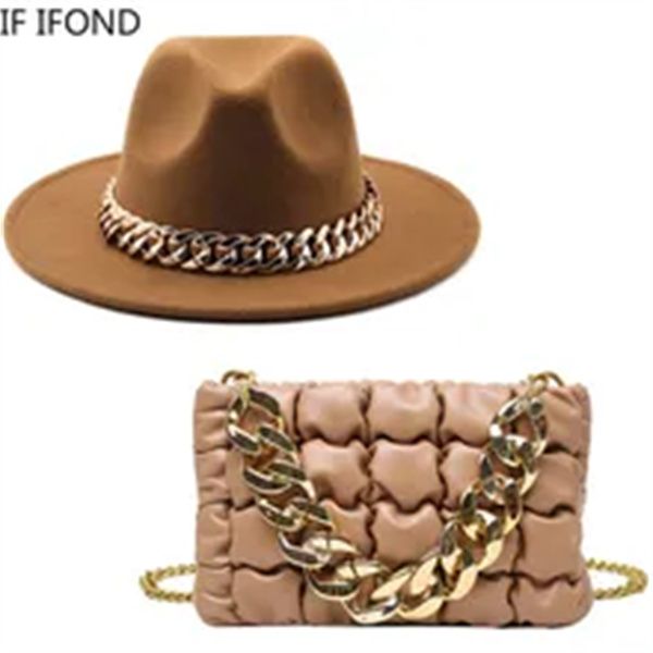 hat for women autumn winter new party jazz fedora hats with fashion luxury oversized chain accessory bag two-piece set, White;black
hat for women autumn winter new party jazz fedora hats with fashion luxury oversized chain accessory bag two-piece set, White;black