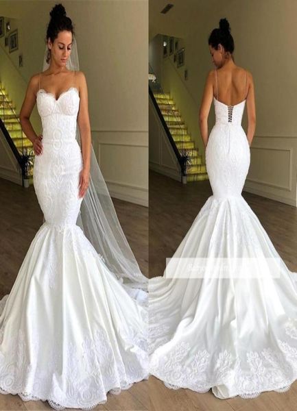 elegant spaghetti straps lace mermaid wedding dresses 2019 tulle applique sweep train plus size wedding bridal gowns with lace up 8013739, White
elegant spaghetti straps lace mermaid wedding dresses 2019 tulle applique sweep train plus size wedding bridal gowns with lace up 8013739, White