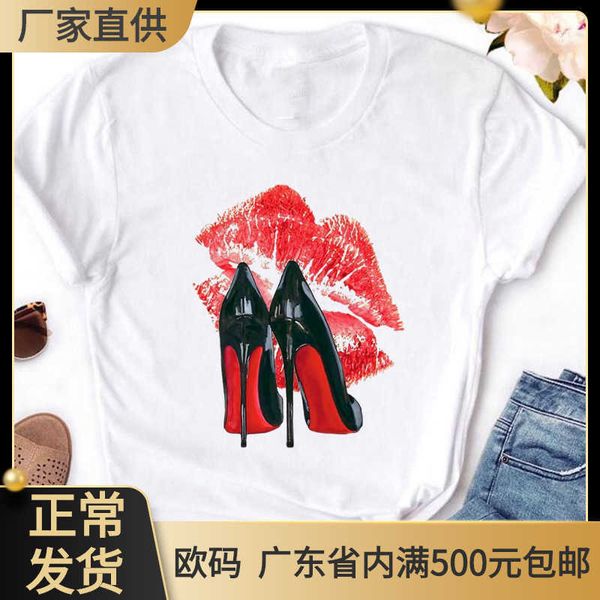 women's lip print cartoon printing round neck short sleeve t-shirt women's bottom shirt valentine's day, White
women's lip print cartoon printing round neck short sleeve t-shirt women's bottom shirt valentine's day, White