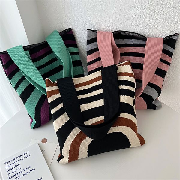 evening bags large capacity knit handbag women shoulder bag female casual simple stripe plaid tote student reusable canvas shopping 230720
evening bags large capacity knit handbag women shoulder bag female casual simple stripe plaid tote student reusable canvas shopping 230720