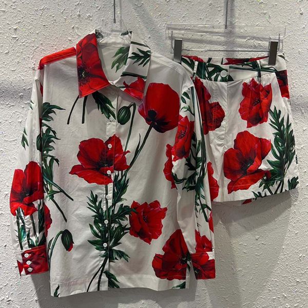 women s two piece pants red roosarosee fashion cotton twinset vintage turn down collar print blouse shorts resort suits set 2023 spring summ, White
women s two piece pants red roosarosee fashion cotton twinset vintage turn down collar print blouse shorts resort suits set 2023 spring summ, White