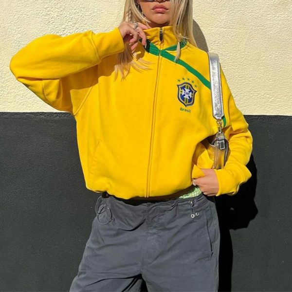 women's hoodies sweatshirts vintage brazil jacket letter embroidery zip up hoodies y2k grunge coat aesthetic slim sweatshirts 2000s ret, Black
women's hoodies sweatshirts vintage brazil jacket letter embroidery zip up hoodies y2k grunge coat aesthetic slim sweatshirts 2000s ret, Black