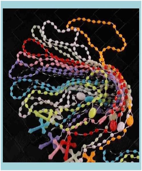 

beaded pendants catholic plastic rosary religious jewelry jesus cross crucifix pendant necklaces night lumious necklace drop del9252871, Silver