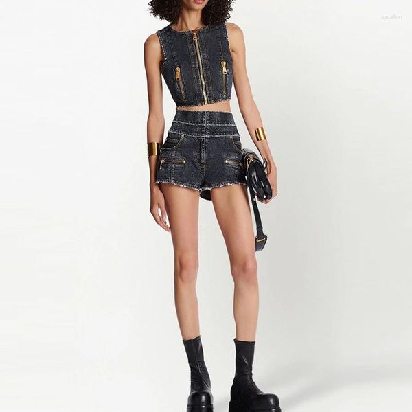 women's tracksuits summer star fashion zipper sleeveless washed denim tank mini shorts set cool girl two piece wear, Gray
women's tracksuits summer star fashion zipper sleeveless washed denim tank mini shorts set cool girl two piece wear, Gray